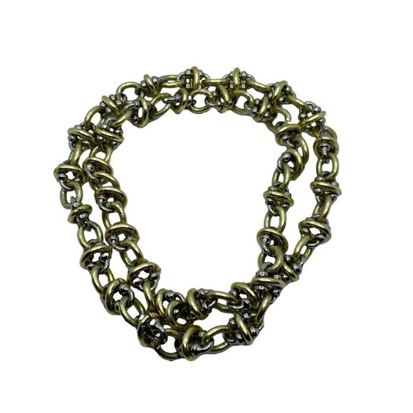 Chunky Chain Necklace Gold Tone Silver 28 Inch Length - Picture 2 of 4